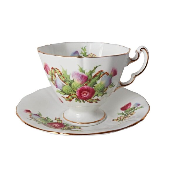 Vintage Teacup and Saucer Thistle Adderley Bone China Tea Cup - Picture 1 of 5